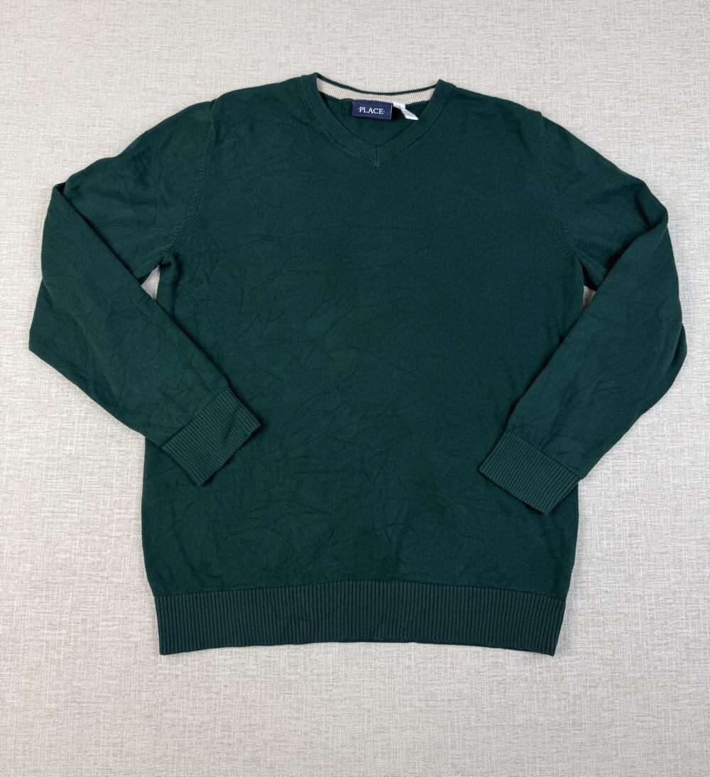 The Children’s Place Sweater Boys 16 XXL Green Cotton V-Neck Pullover